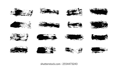 Grunge Brush strokes set. Dirty effect banners. Painted long shapes. Black text boxes with texture. Paintbrush collection rectangular elements.