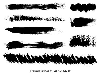 Grunge Brush Strokes Set. Diverse Hand draw brush lines for highlight and underline. Creative Brush Strokes Vector Set Isolated on White Background
