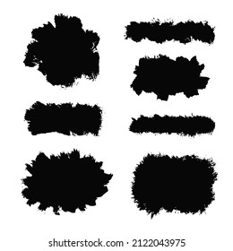 Grunge brush strokes set isolated on white background. Place for text or logo. Border artistic shape, paintbrush elements. Texture overlays