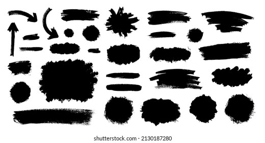 Grunge brush strokes set isolated on white background. Place for text or logo. Border artistic shape, paintbrush elements. Texture overlays. Vector illustration