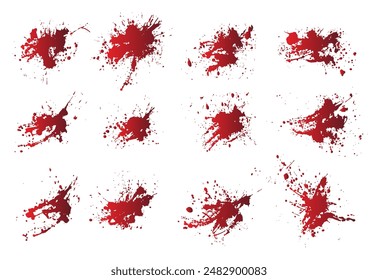 Conjunto de trazos de pincel de grunge de pintura de sangre roja salpicadura de impresión de mano aislada colección de fondo