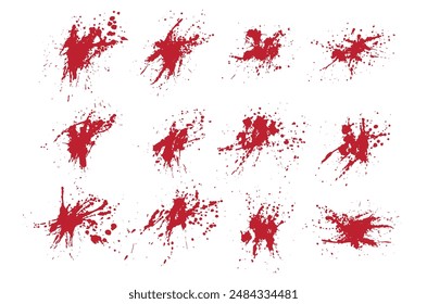 Grunge brush strokes set of red blood paint splatter handprint isolated background collection