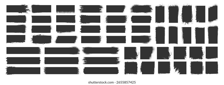 Grunge pinceladas, Formas y juego de salpicaduras. Rectángulos de tinta y manchas. Elementos de diseño de textura sucia para Anuncios y fondos sobre fondo transparente.