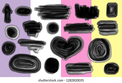 Grunge brush strokes. Text banners, speech bubbles for your message. Set of stains isolated on background. Hand drawn scribble. Dirty artistic design elements.Vector illustration
