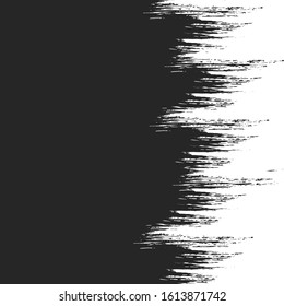 Grunge brush strokes textured frame. Chinese paintbrush stripes border. Black torn distressed background.