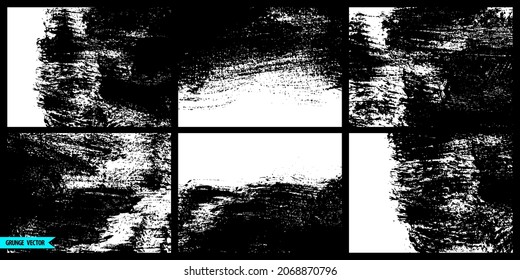 Grunge brush strokes textures set. Ink paintstrokes backgrounds. Distressed acrylic paint backdrops. Abstract artistic overlays collection. Rough grunge textures.
