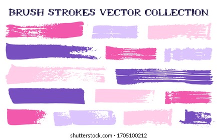 Grunge brush strokes vector collection. Ink texture isolated graphic design elements. Paint brush strokes modern lines. Dirty paintbrush stripes. Isolated border elements.