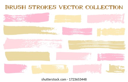 Colección vectorial de trazos de pincel grueso. Tinta textura aislada elementos de diseño gráfico. Pintura pincel pinta líneas modernas. Tejidos sucios de pincel. Elementos fronterizos aislados.
