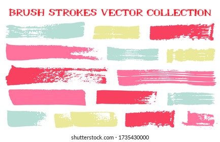 Grunge brush strokes vector collection. Ink texture isolated graphic design elements. Paint brush strokes dry lines. Sumi paintbrush stripes. Isolated frame design elements.