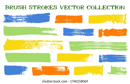 Colección vectorial de trazos de pincel gruesos. Textura de tinta elementos de diseño gráfico aislados. El pincel pintado pinta líneas modernas. Rayas sucias de pincel. Elementos fronterizos aislados.