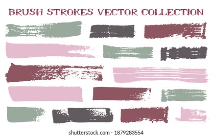 Grunge brush strokes vector collection. Ink texture isolated graphic design elements. Paint brush strokes graffiti lines. Dirty paintbrush stripes. Isolated frame design elements on white.