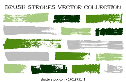 Grunge brush strokes vector collection. Ink texture isolated graphic design elements. Paint brush strokes distressed lines. Rough paintbrush stripes. Isolated frame design elements on white.