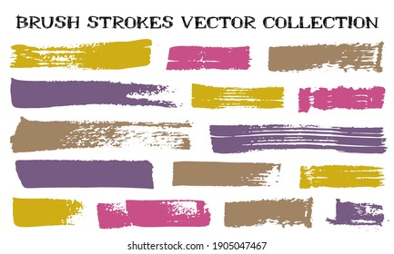 Die Grunge-Bürste streichelt die Vektorgrafik. Ink-Textur isolierte Grafikdesign-Elemente. Malerpinsel streichelt bedrückte Linien. Reiche Pinselstreifen. Einzelne Gestaltungselemente.