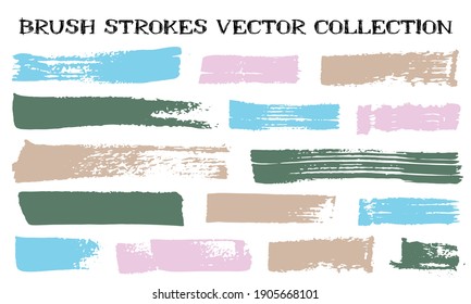 Grunge brush strokes vector collection. Hand drawn isolated graphic design elements. Paint brush strokes grungy lines. Sumi paintbrush stripes. Isolated border design elements on white.