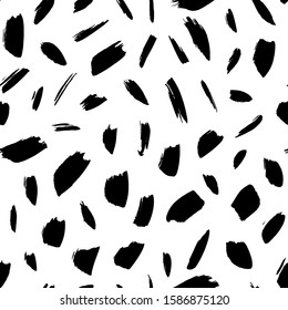 Grunge brush strokes vector seamless pattern. Hand drawn ink dirty diagonal strokes and lines texture. Black paint dry brush blotches or smears background. Wrapping paper, fabric, wallpaper design