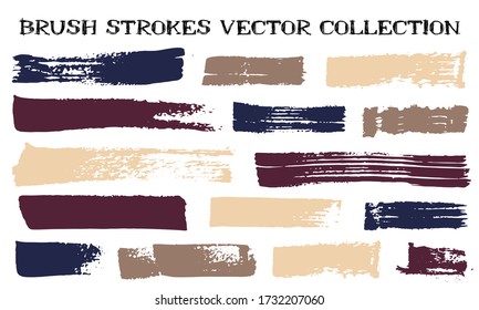 Grunge brush strokes vector set. Ink texture isolated graphic design elements. Paint brush strokes artistic lines. Freehand paintbrush stripes. Isolated frame design elements.
