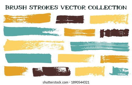 Grunge brush strokes vector set. Ink texture isolated graphic design elements. Paint brush strokes abstract lines. Sumi paintbrush stripes. Isolated border design elements on white.