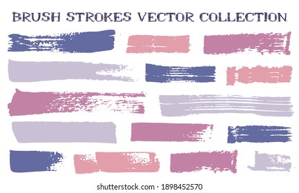 Grunge brush strokes vector set. Ink texture isolated graphic design elements. Paint brush strokes graffiti lines. Colorful paintbrush stripes. Isolated border design elements on white.