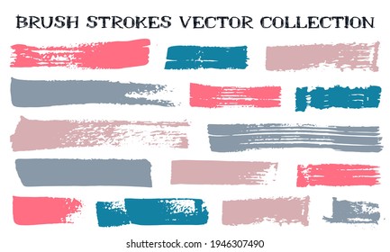 Grunge brush strokes vector set. Ink texture isolated graphic design elements. Paint brush strokes graffiti lines. Freehand paintbrush stripes. Isolated frame design elements.