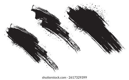 Grunge Brush Strokes Vector Set: Dynamic Black Ink Splatters for Textures, Backgrounds, and Abstract Design Elements on a Clean White Canvas, Perfect for Artistic Overlays