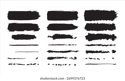 Grunge Brush Strokes Vectors - Vector Set Of Abstract Paint Brush Lines And Textures