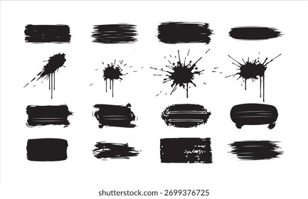 Grunge Brush Strokes Vectors - Vector Set Of Abstract Paint Brush Lines And Textures
