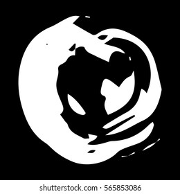 Grunge brush strokes. White vector brush in a black background. Grunge stains.  Hand drawn with ink.