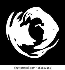 Grunge brush strokes. White vector brush in a black background. Grunge stains.  Hand drawn with ink.