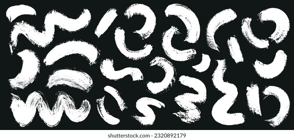 Grunge brush swirl set. Vector stock illustration isolated on black chalkboard background for design template presentation, social media. EPS10