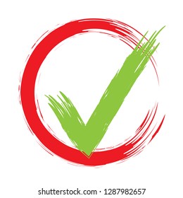 Grunge Brush Tick Original Vector Design. Approval Check Mark Sign In Round Box. Stoke Tick Vector Illustration