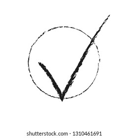 Grunge Brush Tick Original Vector Design. Approval Check Mark Sign In Round Box. Stroke Black Tick Vector Illustration