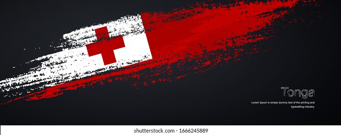 Grunge brush of Tonga flag on shiny black background. Elegant glitter sparkle brush paint vector illustration.