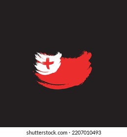 Grunge brush of Tonga flag on shiny black background. Creative glitter sparkle brush paint vector illustration ESP 08