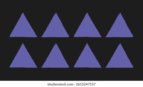 Grunge brush triangle shape frame set. Hand drawn texture with rough edges. Stamp-like triangle border design. Vector illustration.