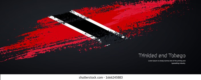 Grunge brush of Trinidad and Tobago flag on shiny black background. Classic glitter sparkle brush paint vector illustration.