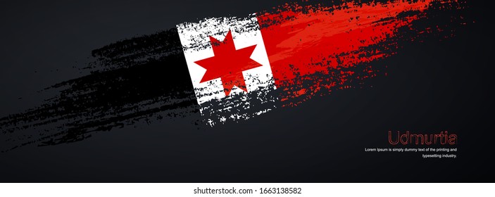 Grunge brush of Udmurtia flag on shiny black background. Classic glitter sparkle brush paint vector illustration.