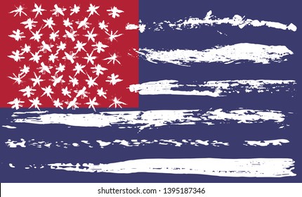 Grunge brush usa flag. Red and blue vector illustration.