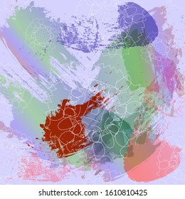 Grunge brush. Vector color brush stroke. White circular lacy patterns on a colorful background. Modern textured brush stroke.