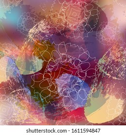 Grunge brush. Vector color brush stroke. White circular lacy patterns on a colorful background. Modern textured brush stroke.