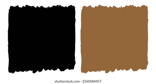 Grunge brush vector set. Rough edges paper illustration. Jagged text box clip art. Chalk paint artsy. Freehand black and brown brushstroke pattern. Paintbrush drawing on white. Acrylic marker pen