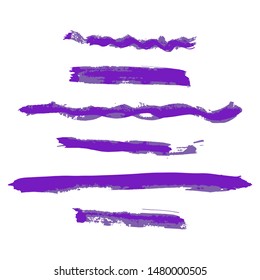 Grunge Brush violet set. Dirty artistic design elements, boxes, frames. Vector illustration