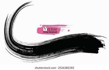 Onde De Brosse Grunge. Icône Abstrait surf .ligne incurvée encre, Image vectorielle peinture noire, trait de pinceau à l'encre, Image vectorielle ligne noire, traits de pinceau grunge peinture à l'encre isolée sur fond blanc.eps8