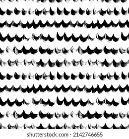 Grunge brush wavy lines seamless pattern. Abstract rippled stripes background. Hand drawn vector curved lines smears. Textured waves, stripes design. Water sea modern vector background.