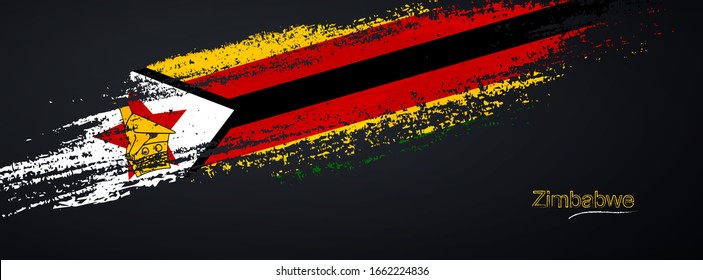 Grunge brush of Zimbabwe flag on shiny black background. Creative glitter sparkle brush paint vector illustration.