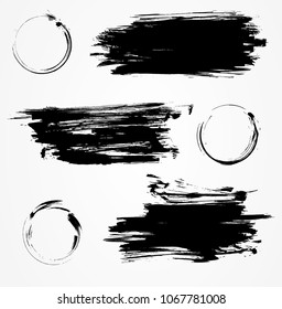 Grunge brushed elements. Set with round frames and grungy textured banners.