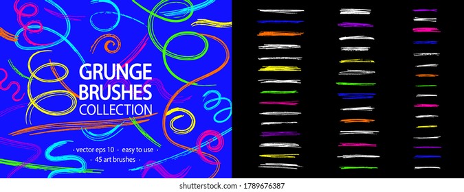 Grunge brushes collection. Pencil strokes set. Art brushes ready for use. Splatter. Pencil effect grunge lines. Abstract vector. Scrawl. Scribbles.