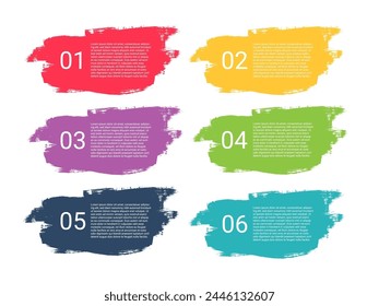 Grunge brushes infographic banner. Colorful splash paint label for web design. Creative tabs and background for infographic social option page. Template with text. Vector illustration. Presentation