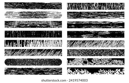 Grunge Brushes, Set Of Grunge Black Paint, Ink Brush Strokes, Set Of Brush Strokes, Spots, Sprays, Splatters, Stains, Banners Isolated On White Background, High Quality Manually Traced, Drops Blots.