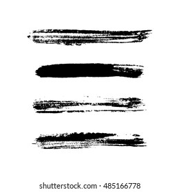 Grunge brushes stroke texture set, isolated black on white. Paintbrush artistic shape elements. Ink line. Watercolor art template. Paint design. Smear creative pattern. Vector illustration