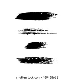 Grunge brushes stroke texture set, isolated black on white. Paintbrush artistic shape elements. Ink line. Watercolor art template. Paint design. Smear creative pattern. Vector illustration